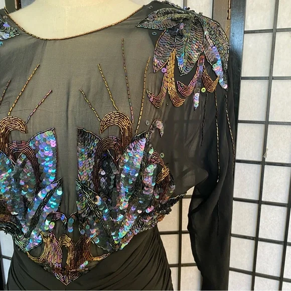 80'S CASADEI Ruched Beaded & Sequined Party Dress Size 4 - Picture 14 of 15